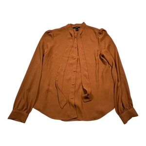 Forever 21 Women's Long Sleeve Bow Neck Button Up Blouse Brown Size M